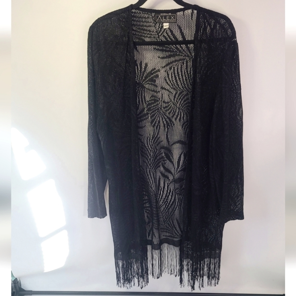Alex Evenings Black Lace Fringe Kimono size‎ 14W